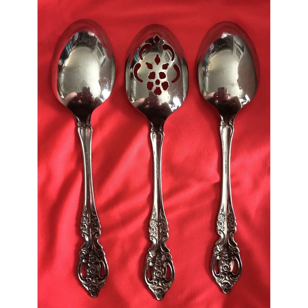 Set Of 3 Oneida Pembrooke Renoir Serving Spoons 1 Slotted SSS Stainless 8 1/2